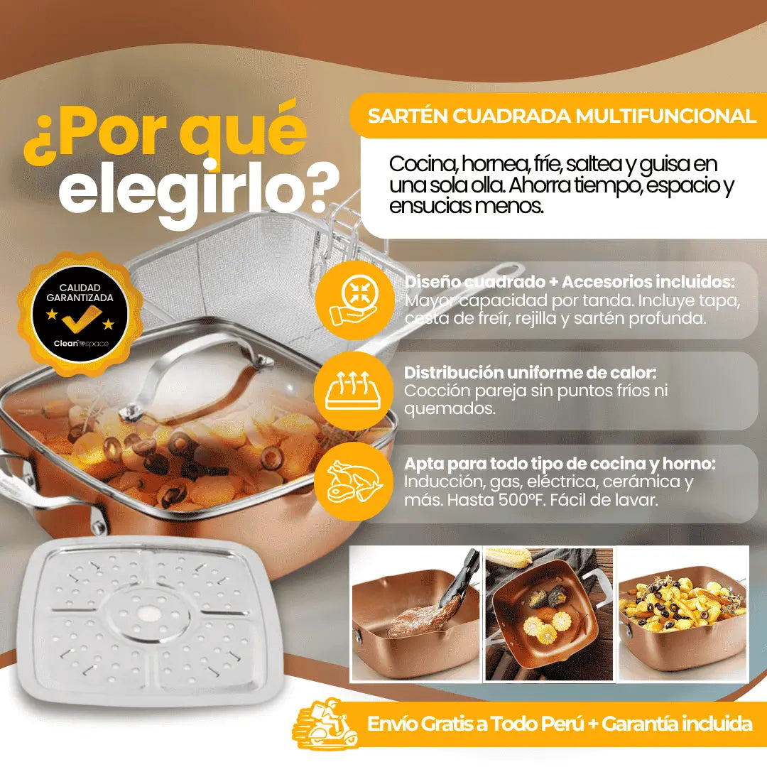 Sartén Cuadrada Multifuncional