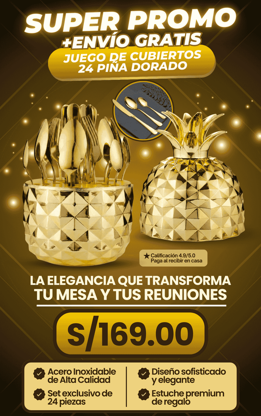 CUBIERTOS DORADOS FORMA DE PIÑA