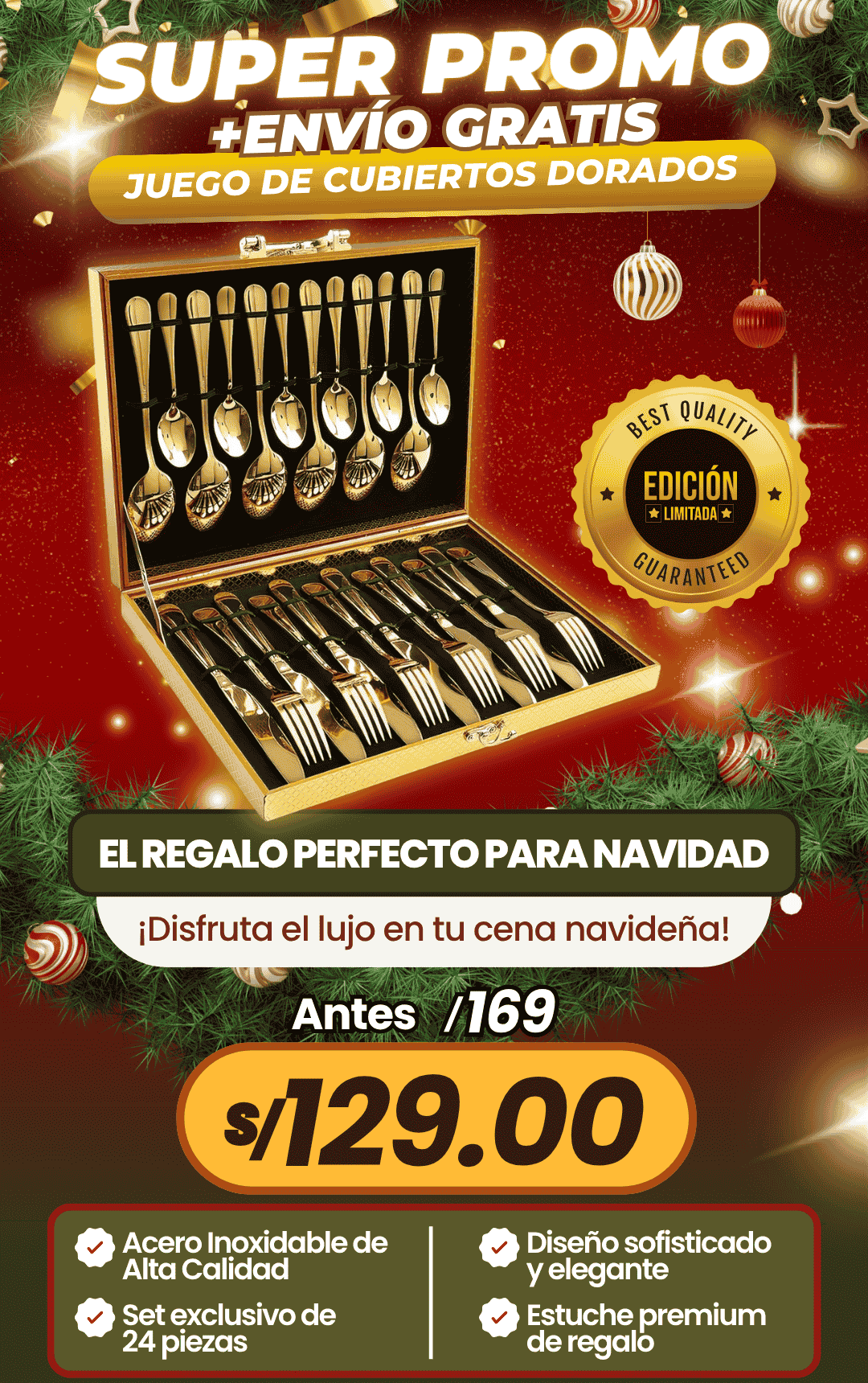 Maletín de cubiertos dorados