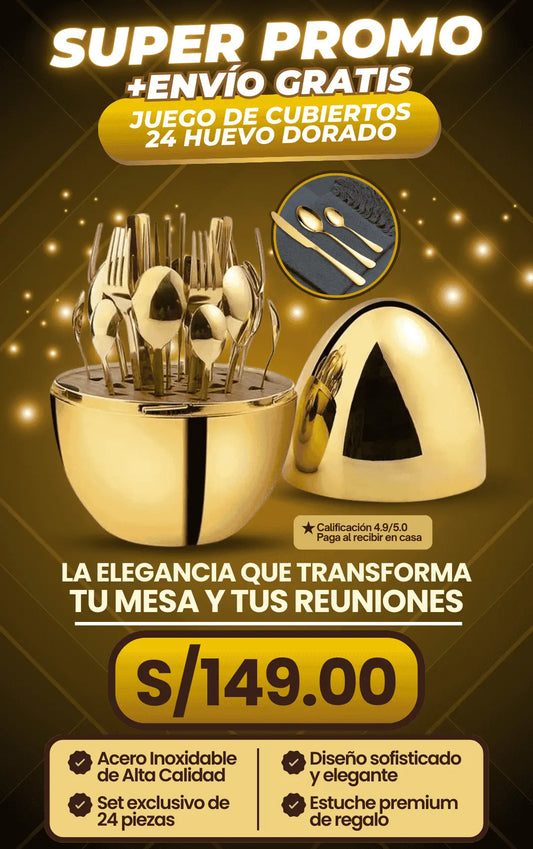 Set de cubiertos dorados en forma de huevo