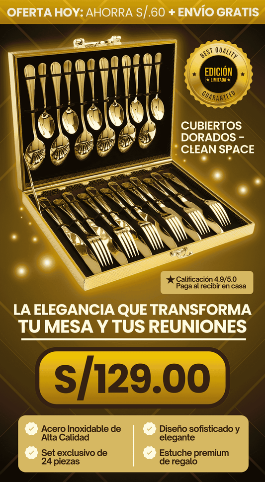 Juego de Cubiertos Dorados de acero inoxidable, 24 Piezas