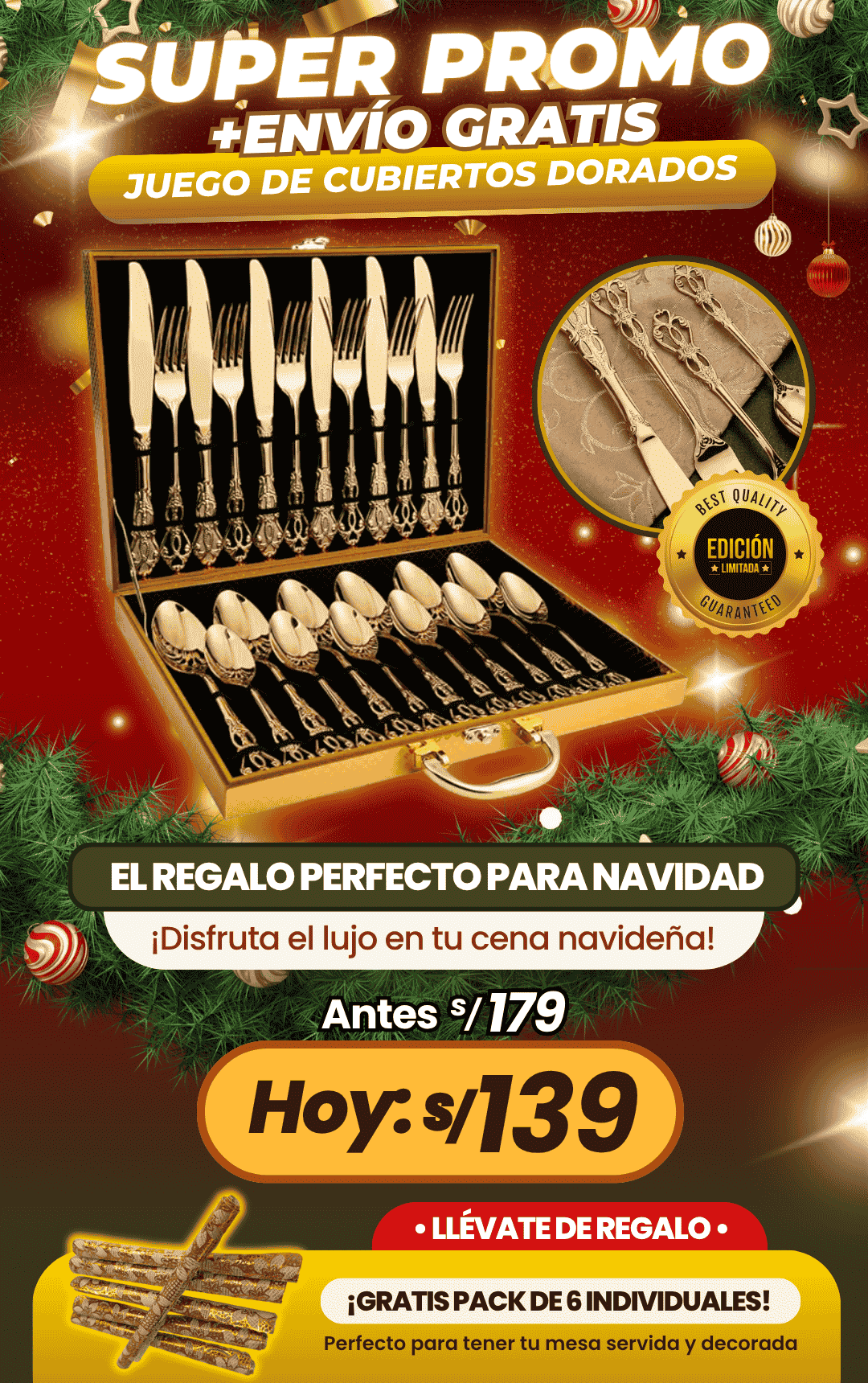 Cubiertos Dorados Premium de 24 piezas Con diseño