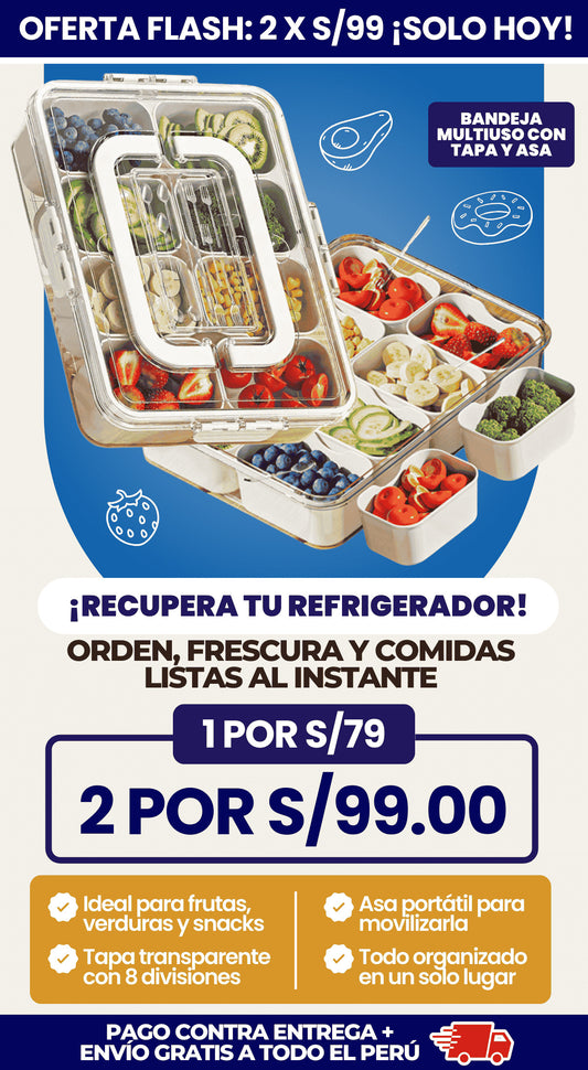 Bandeja MultiSnack 8 Compartimientos con Tapa y Asa
